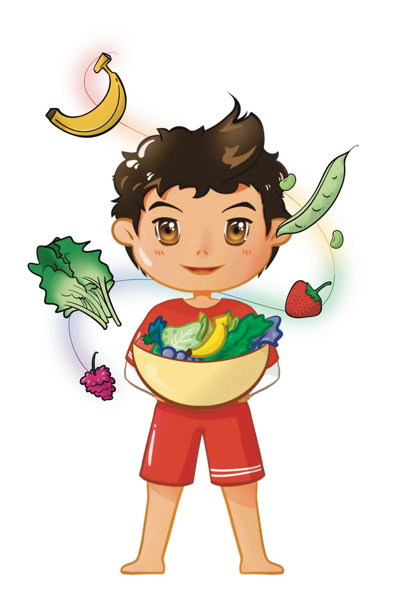 Illustration of a student with healthy food